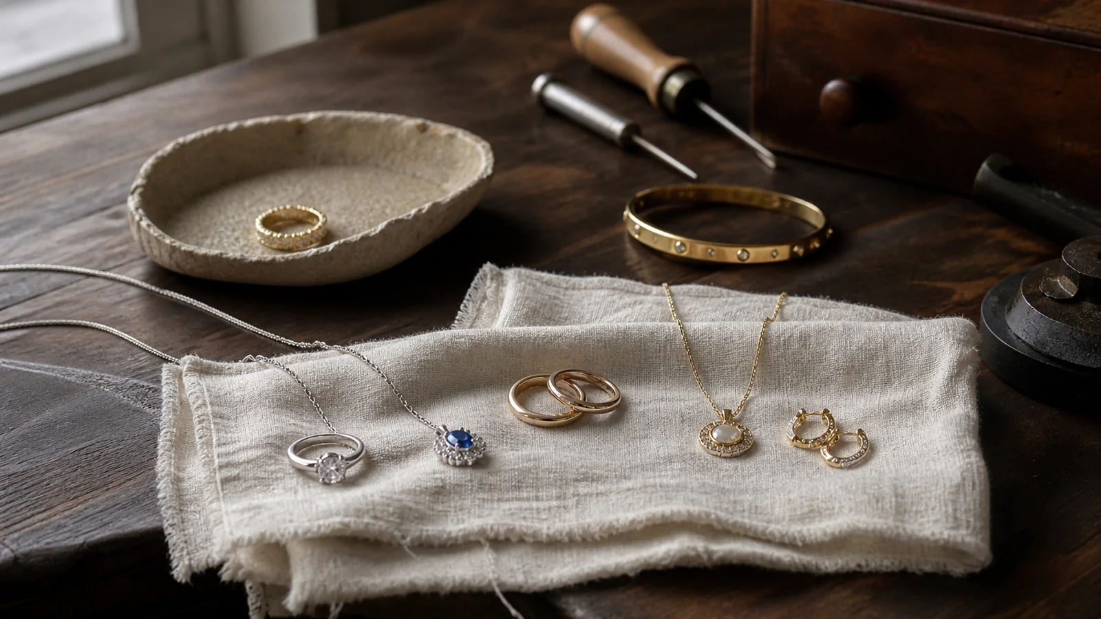 Editorial still life for Best Anniversary Jewellery Gifts by Wearer and Maintenance Preference