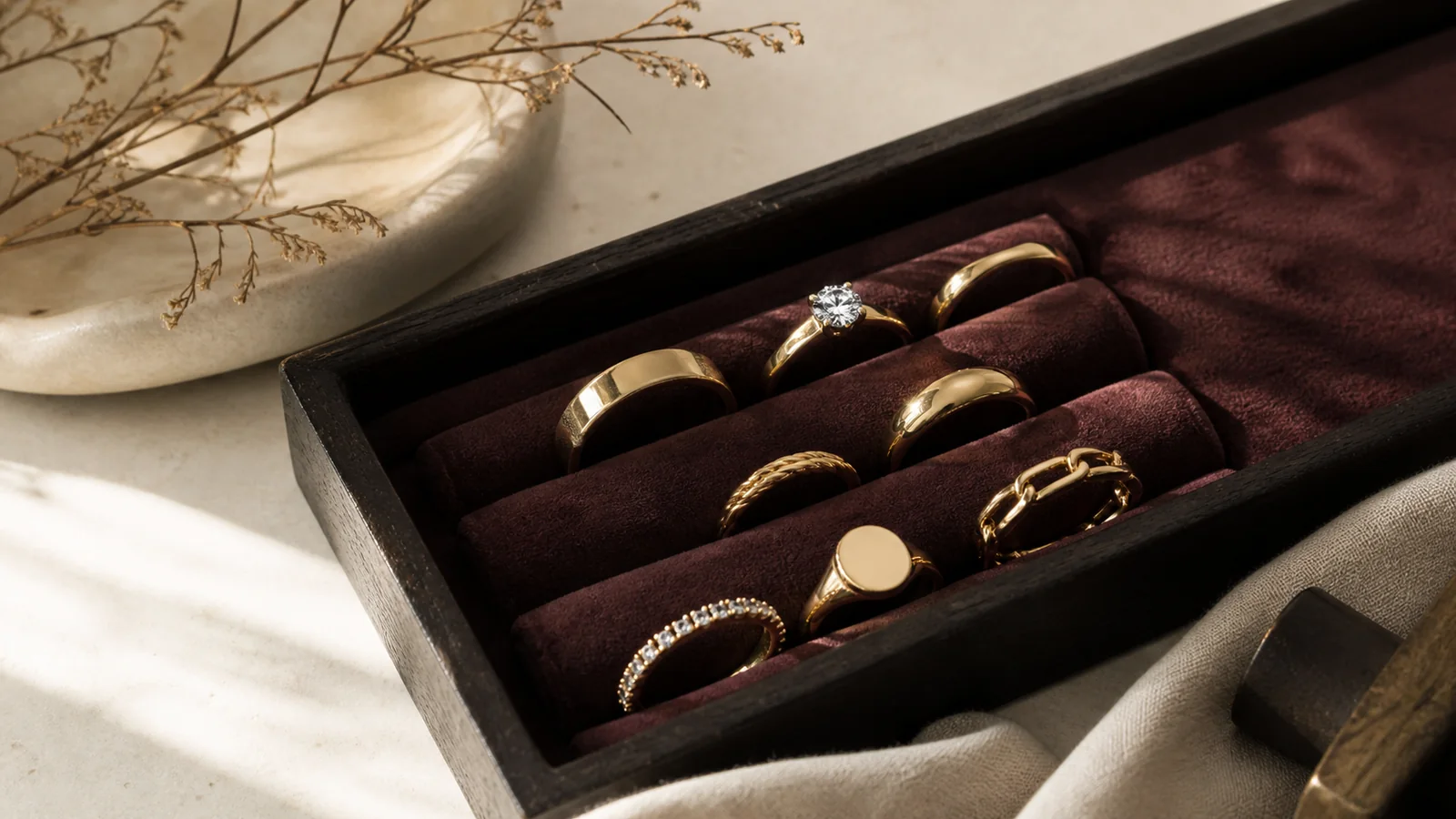 Editorial still life for Best Everyday Gold Rings With Practical Band Profiles