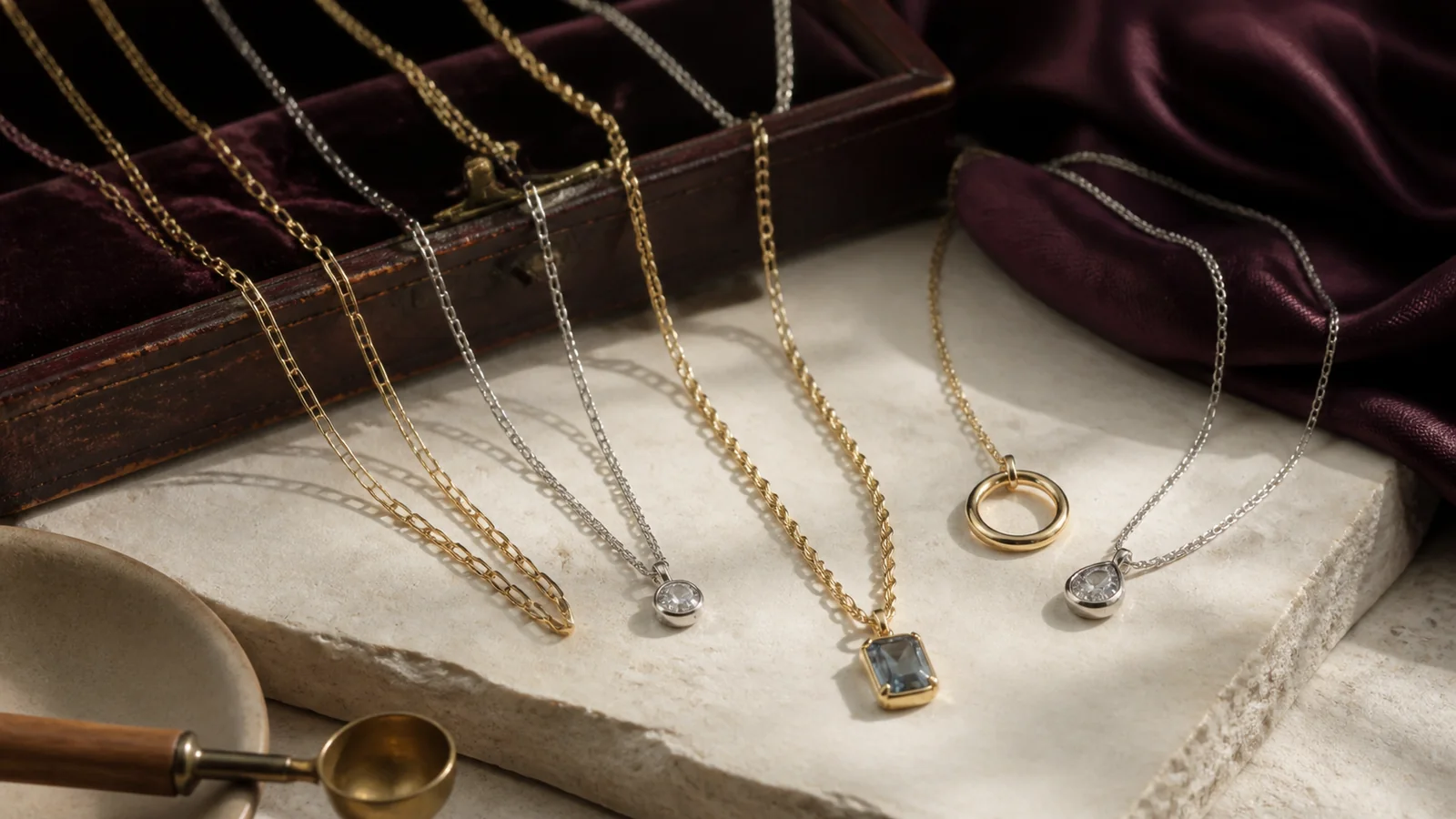 Editorial still life for Best Fine Chain Necklaces for Pendants