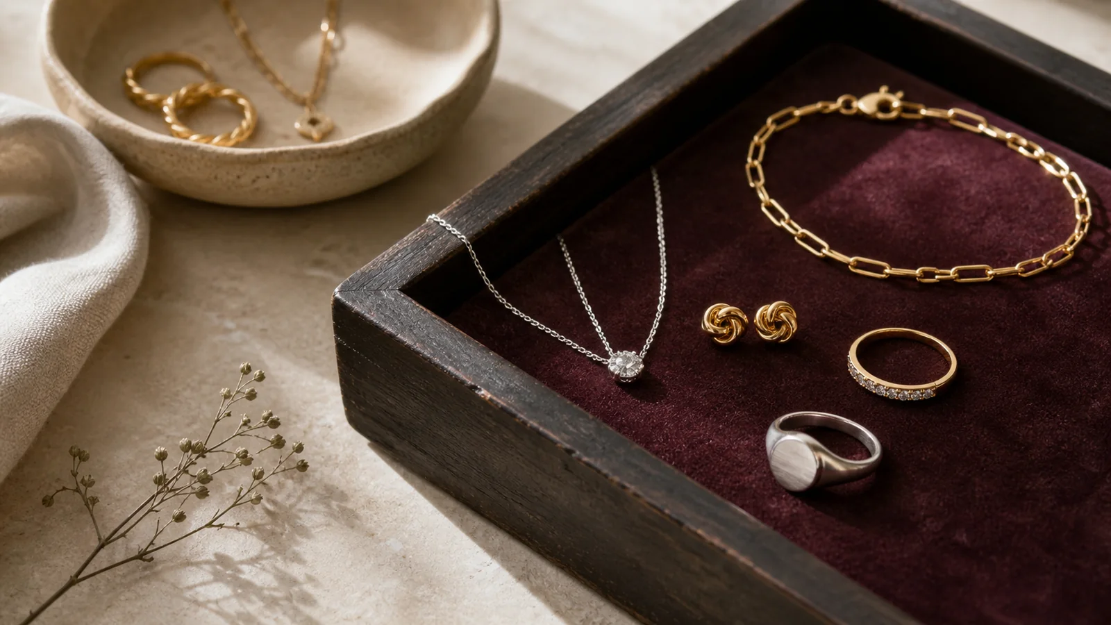 Editorial still life for Best Jewellery Gifts Under £100 With Practical Return Policies