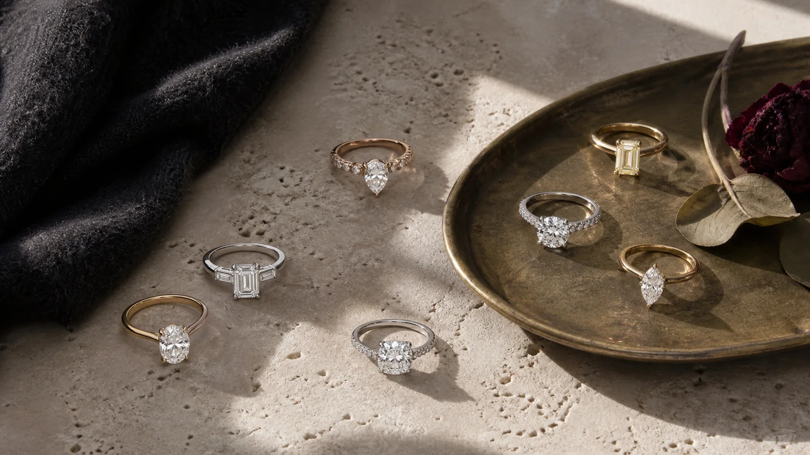 Editorial still life for Best Lab-Grown Diamond Engagement Rings From UK-Available Retailers