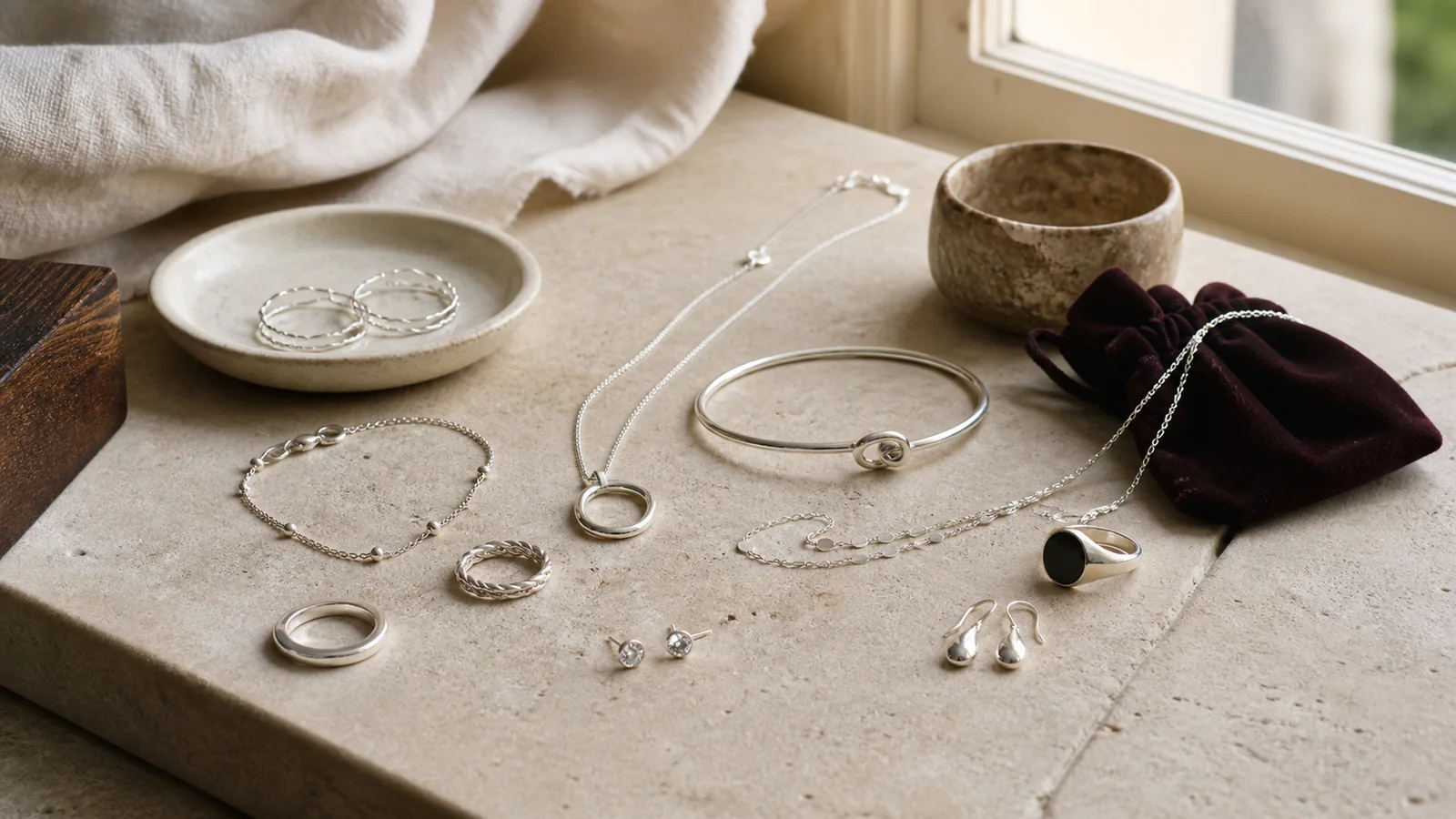 Editorial still life for Best Sterling-Silver Jewellery Gifts Under £50