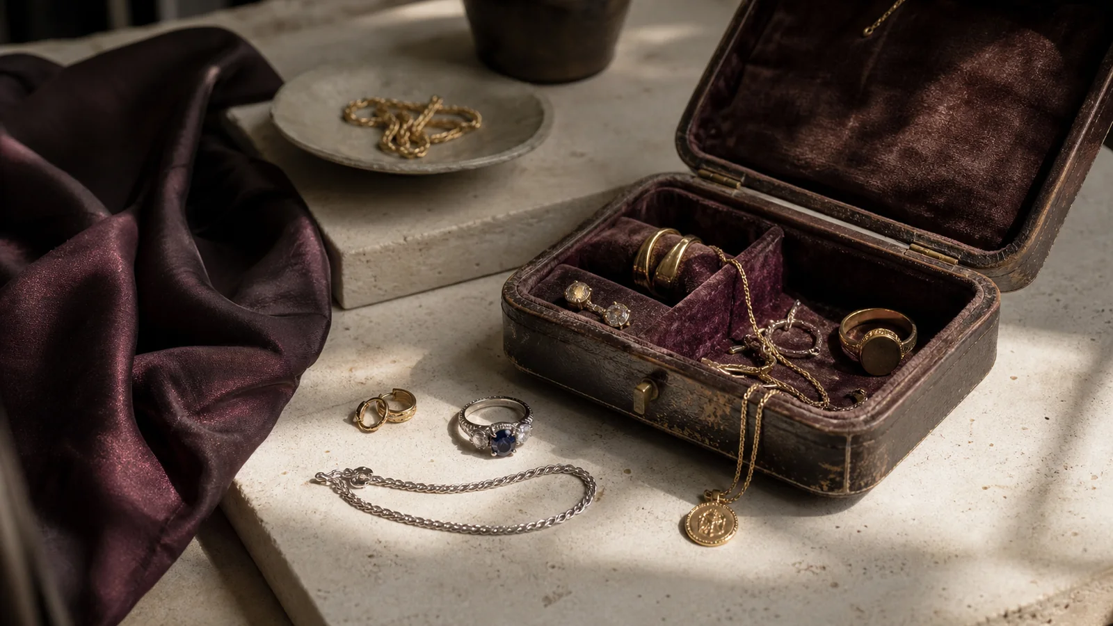 Editorial still life for Best Travel Jewellery Cases for Short Trips, Long Trips and Fine Chains