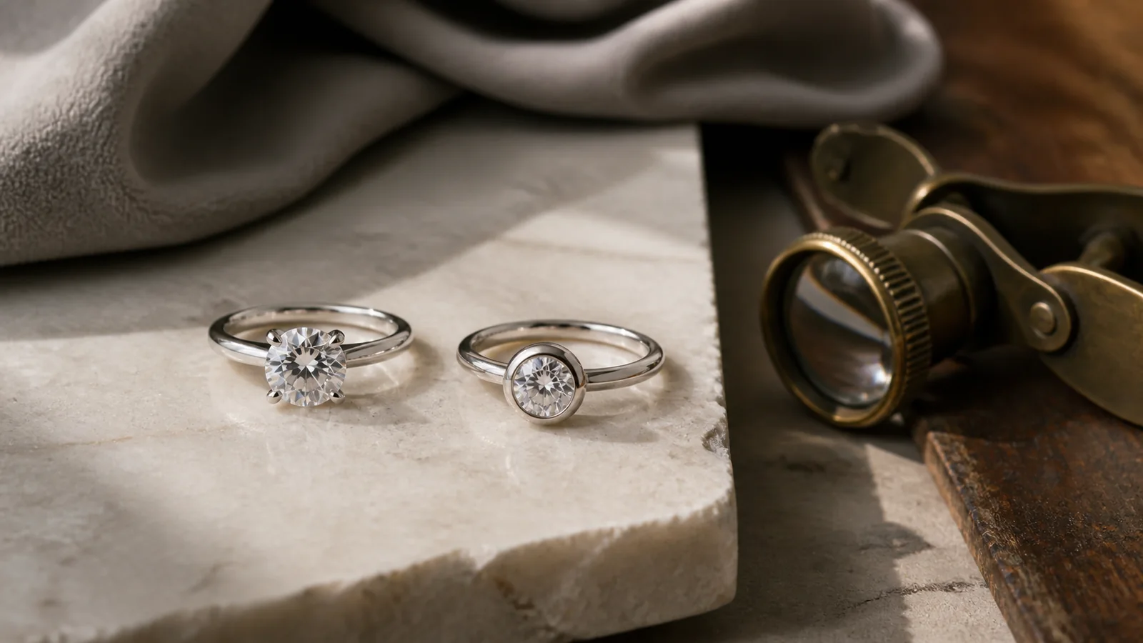 Editorial still life for Claw vs Bezel Ring Settings: Light, Protection and Maintenance