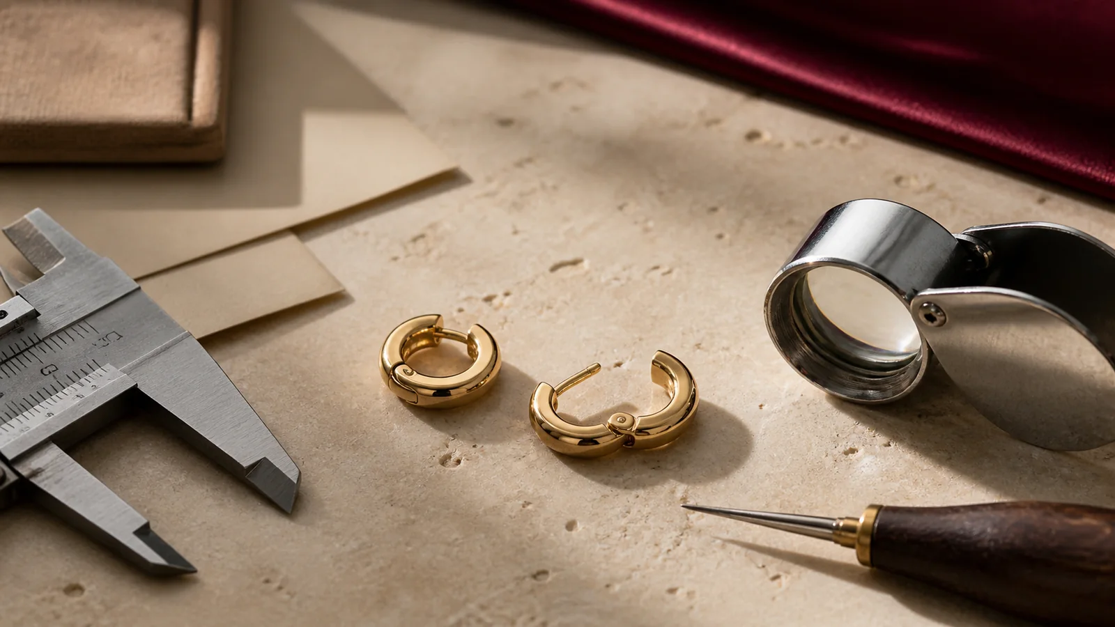 Editorial still life for Gold Huggie Earrings Reviewed: Hinge Quality, Dimensions and Hygiene Returns