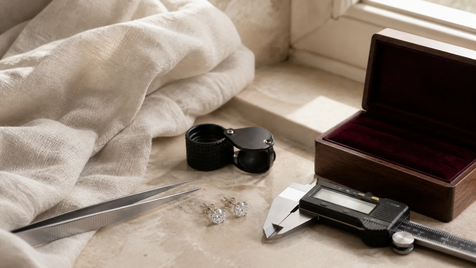 Editorial still life for Lab-Grown Diamond Studs Reviewed: Reports, Measurements and Return Policies