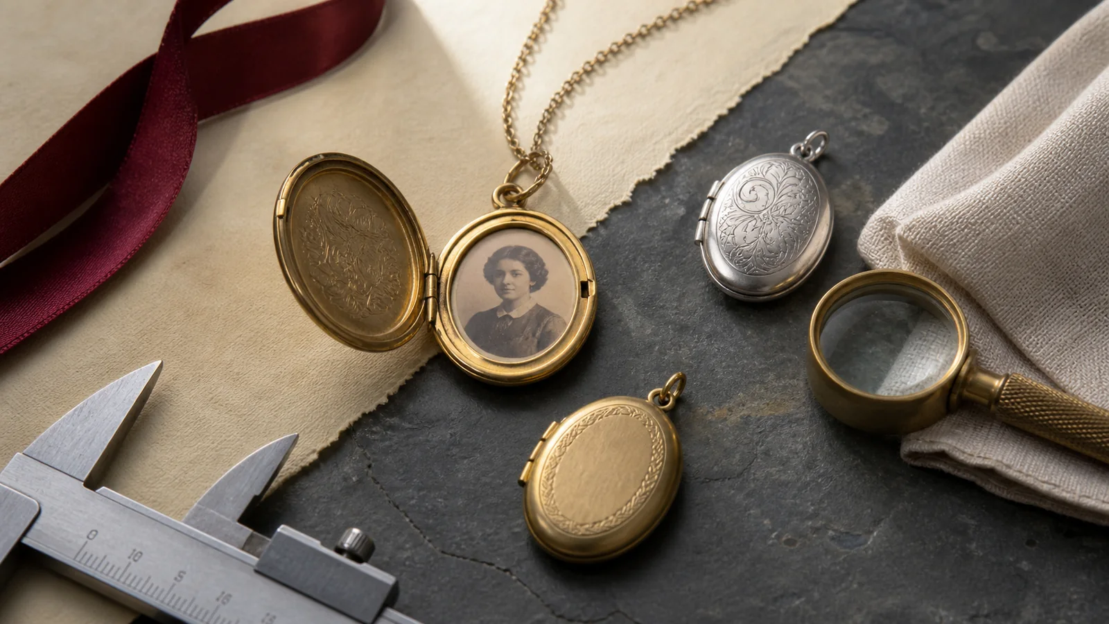 Editorial still life for Lockets Reviewed: Hinge, Closure, Photo Fit and Repair Access