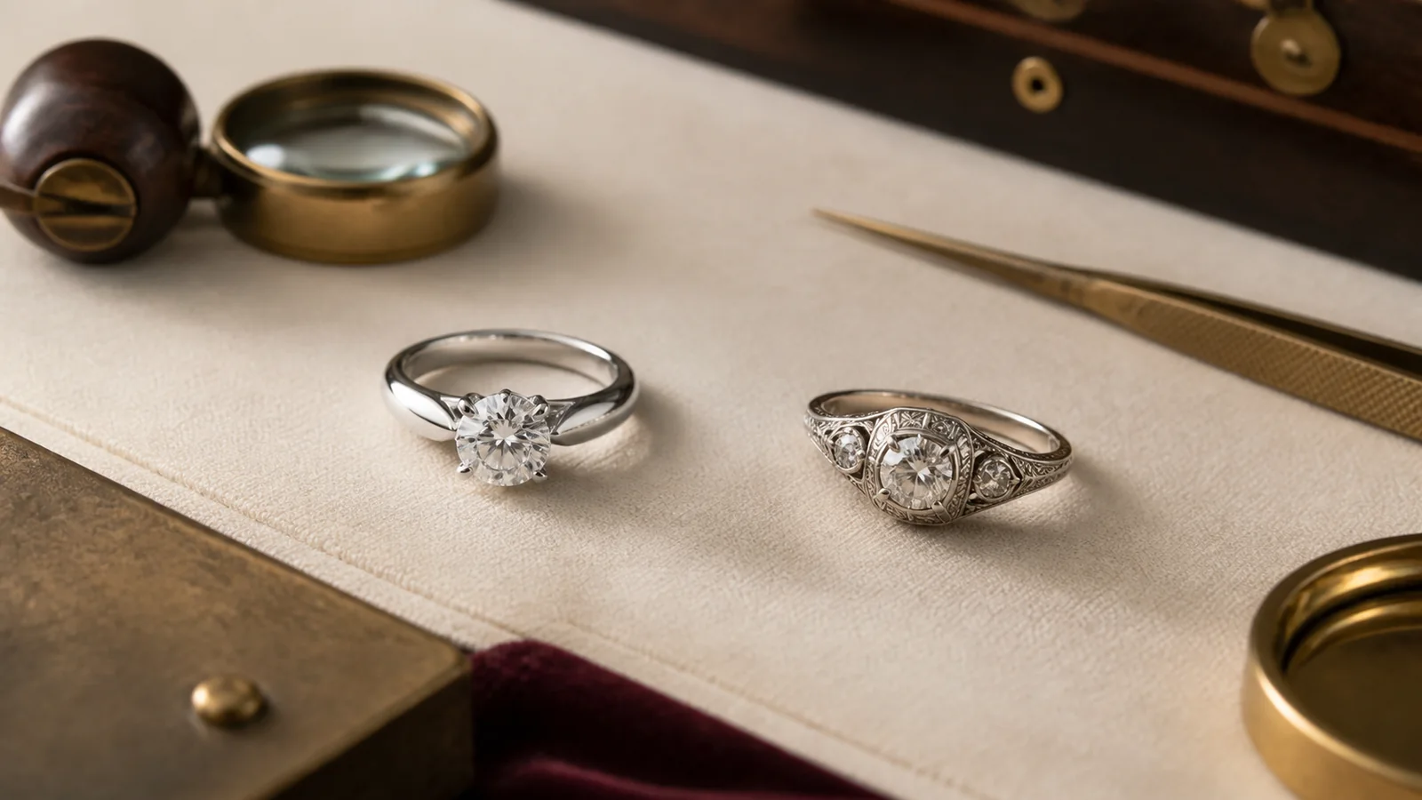 Editorial still life for New vs Pre-Owned Fine Jewellery: Condition, Documentation and Returns