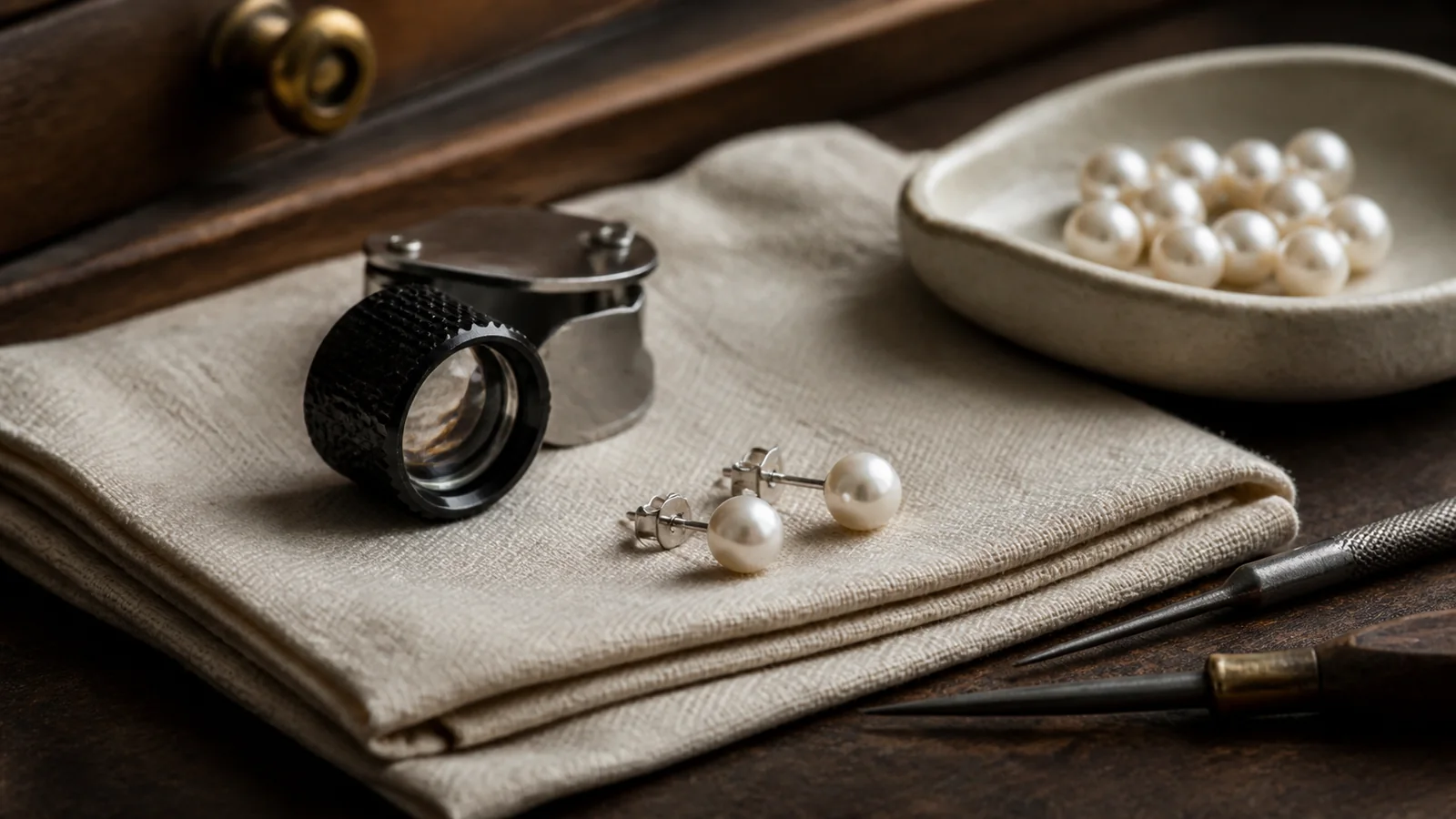 Editorial still life for Pearl Stud Earrings Reviewed: Lustre, Matching, Posts and Care Information