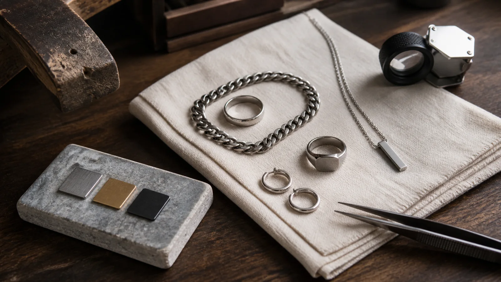 Editorial still life for Stainless-Steel Jewellery Reviewed: Grade Disclosure, Plating and Finish
