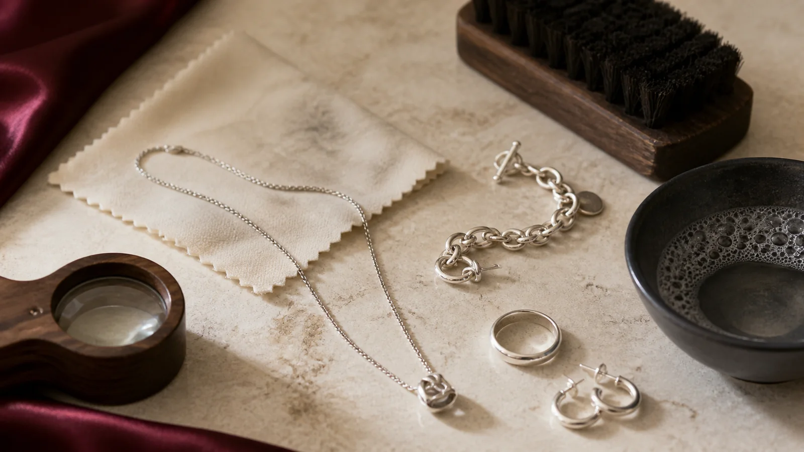 Editorial still life for Sterling-Silver Everyday Jewellery Reviewed: Hallmarks, Tarnish and Maintenance