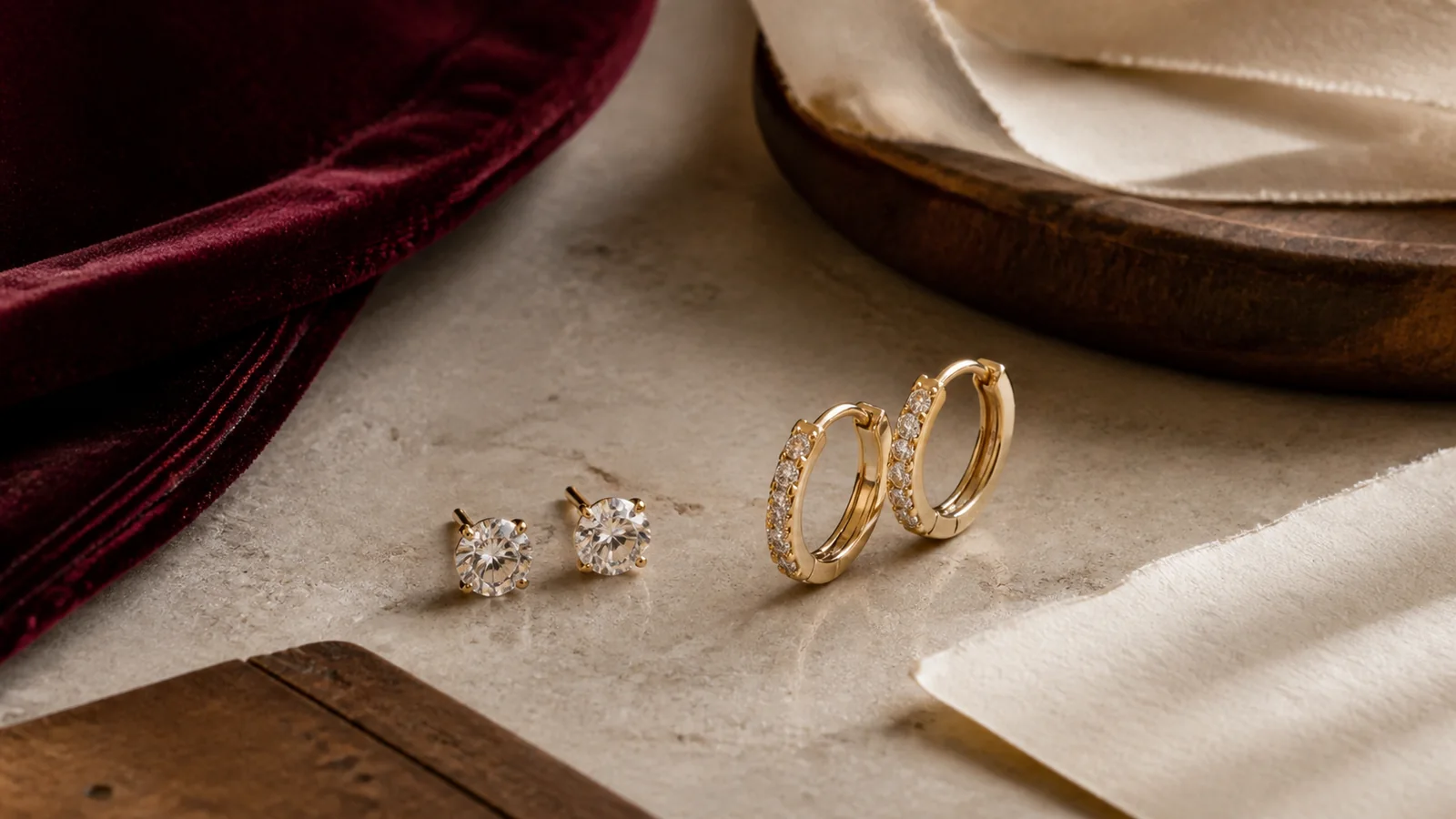 Editorial still life for Studs vs Huggies for Everyday Earrings: Fit, Fastening and Care